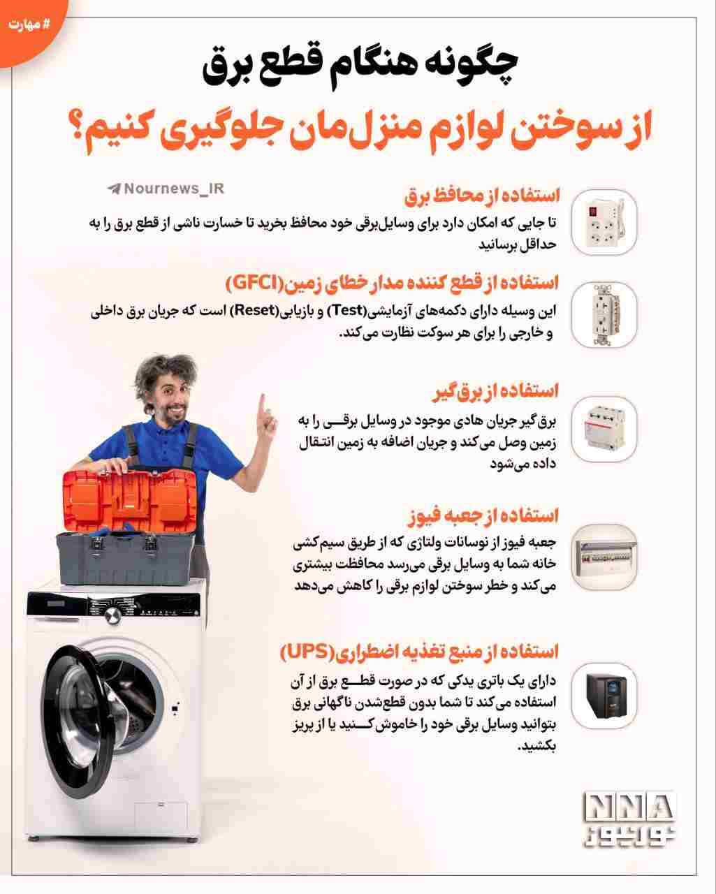 اینفوگرافی نورنیوز :  چگونه هنگام قطع برق از سوختن لوازم منزل مان جلوگیری کنیم ؟