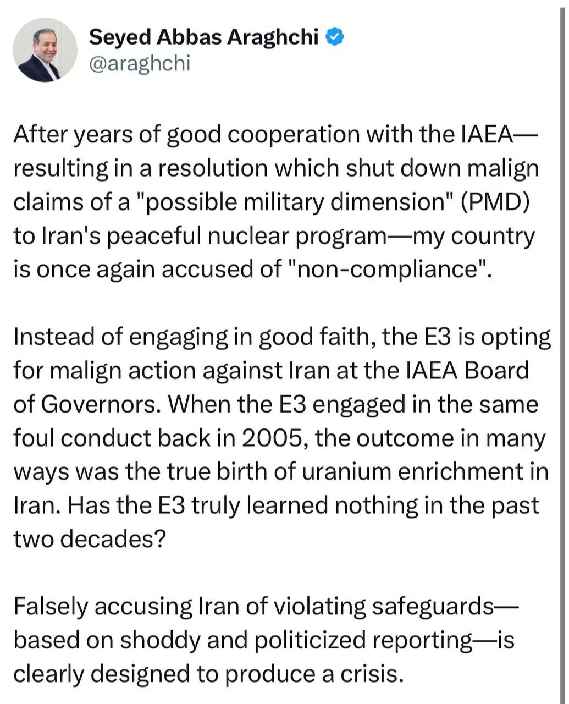 هشدار عراقچی به ۳ کشور اروپایی؛ ایران در برابر نقض حقوق خود، واکنشی قاطع نشان می‌دهد