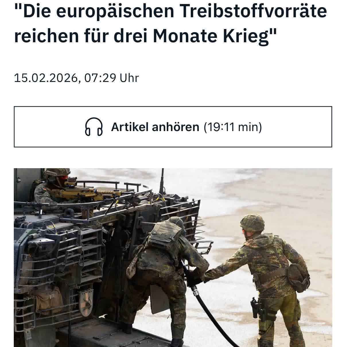 اروپا تنها به اندازه ۳ ماه جنگ سوخت دارد، — N-tv